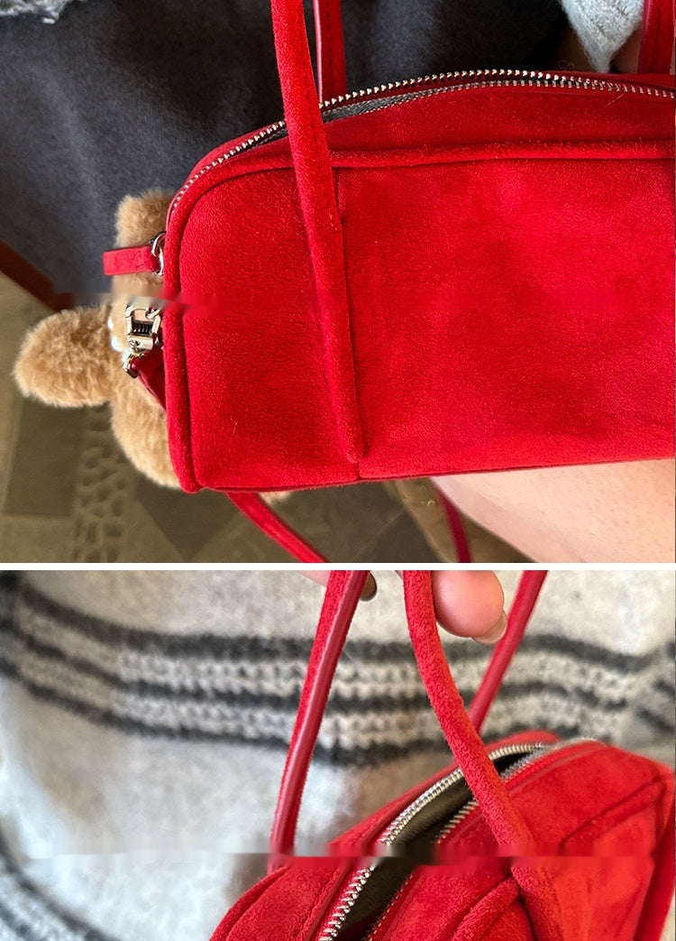Sarah Express Suede Sheepskin Mini Square Handbag