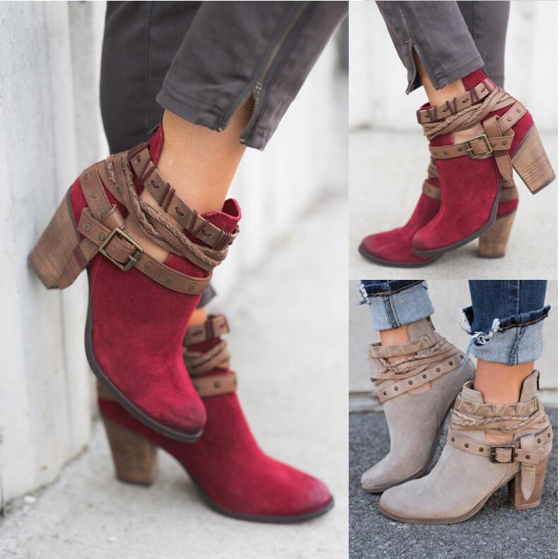 Sarah Express Women's Suede Rivet Buckle Martin Boots