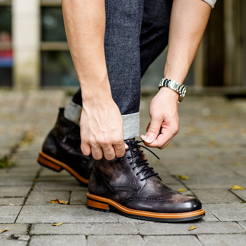 Sarah Express Men's Round Toe Leather Martin Boots