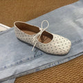 Sarah Express Bow Square Toe Lace-Up Flats Beige