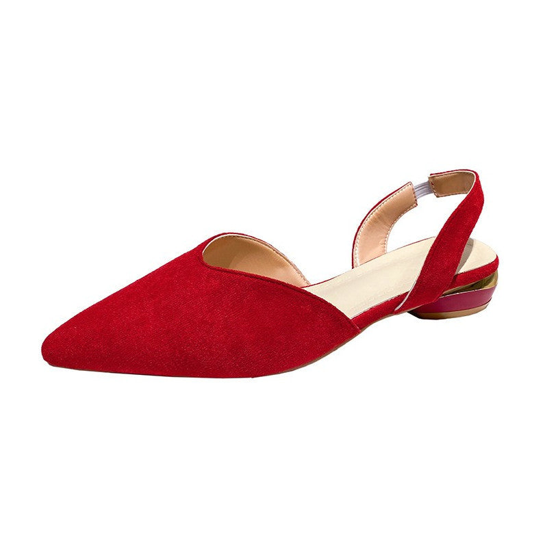 Sarah Express Pointed-Toe Low-Heel Suede Slip-On Sandals