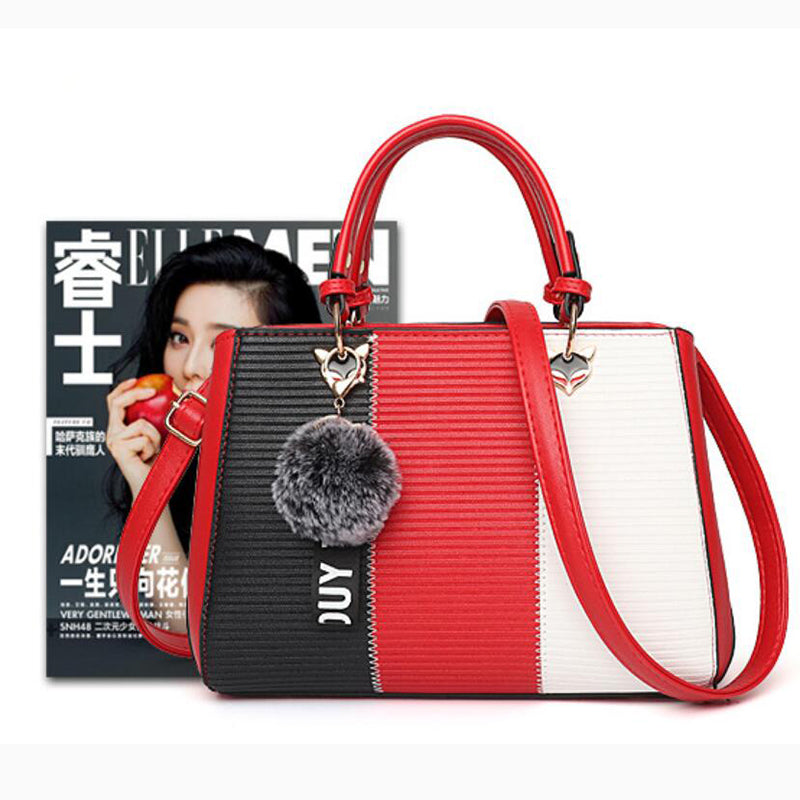 Sarah Express Patchwork Messenger Bag with Hairball Ornament