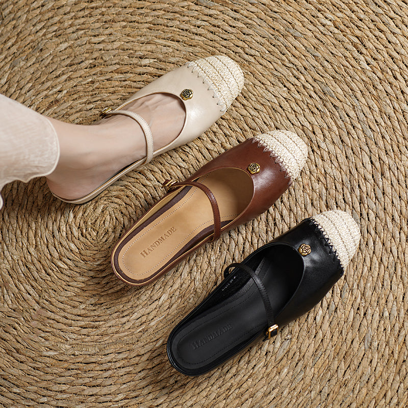 Sarah Express Handmade Leather Mary Jane Slide Sandals