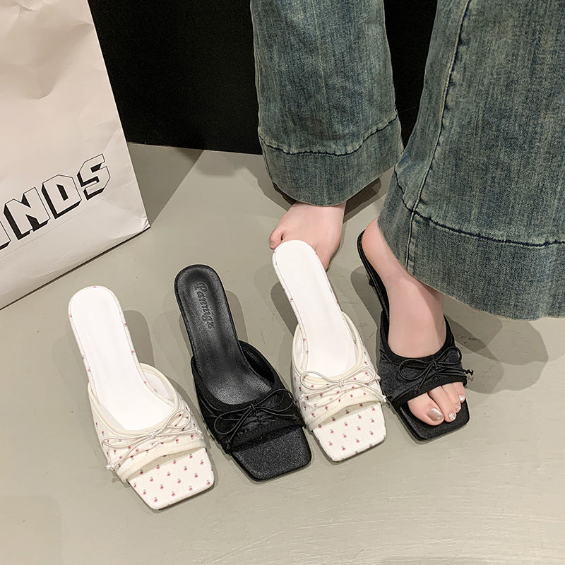Sarah Express Bowtie Peep-Toe Square Toe Sandals