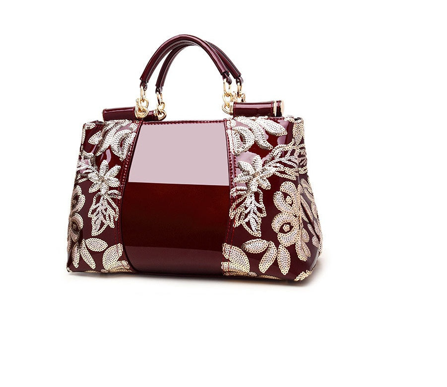Sarah Express Floral Sequin Structured Shoulder Handbag Wine red