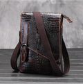 Vintage alligator pattern leather messenger bag in brown