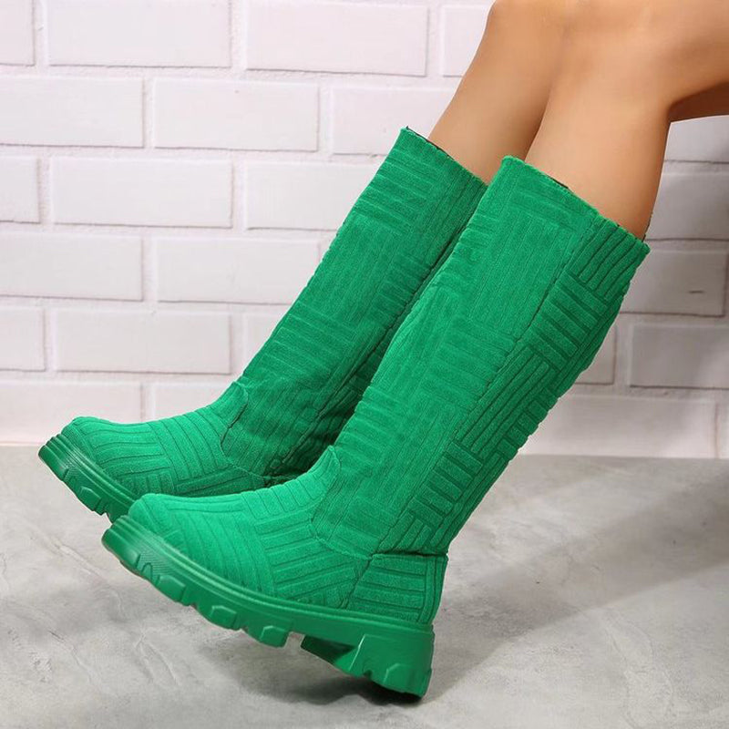 Sarah Express Mid Calf Platform Fashion Boots Green