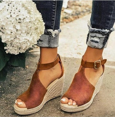 Sarah Express Canvas Wedge Sandals with Buckle Strap