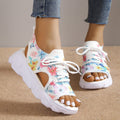 Sarah Express Floral Print Lace-Up Mesh Sandals White Flower