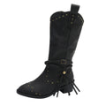 Sarah Express Retro Tassel Braided Strap Western Boots Black