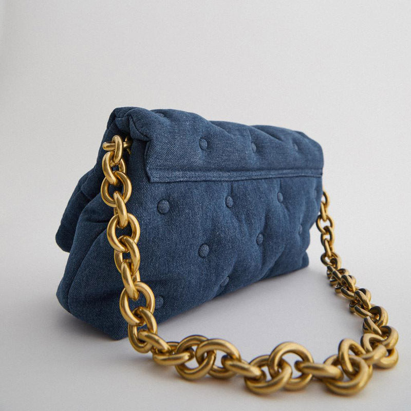 Sarah Express Oversized Quilted Denim Crossbody Bag