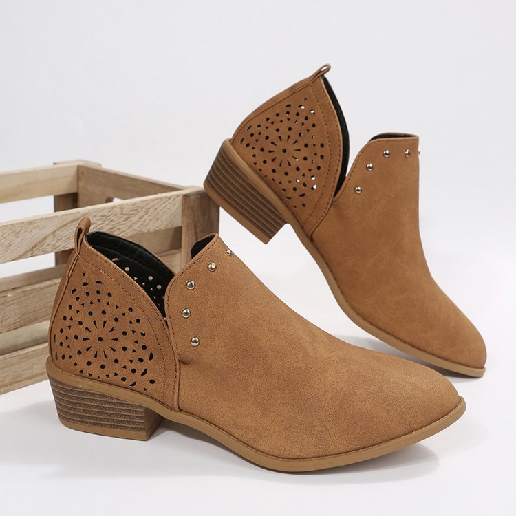 Sarah Express Women's Retro Studded Pointed-Toe Ankle Boots