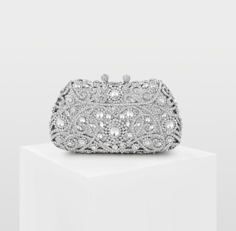 Sarah Express Crystal Beaded Evening Clutch Bag Sliver