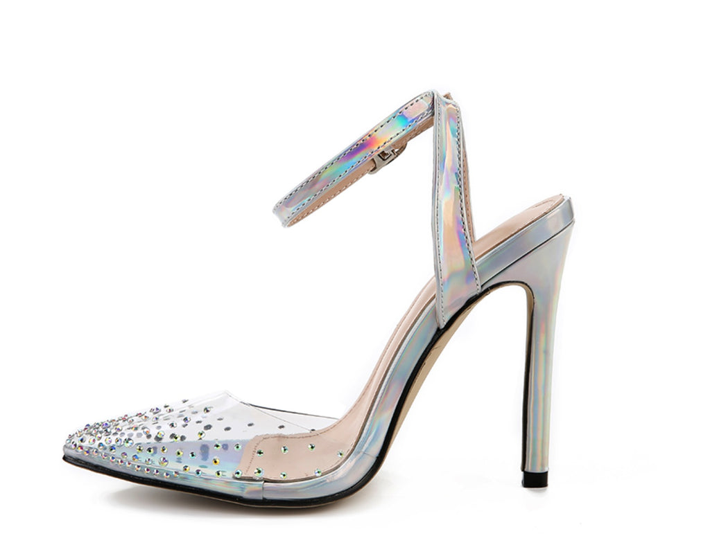 Sarah Express Pointed Toe Stiletto Sandals with Rhinestones