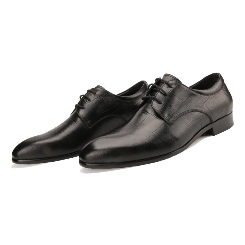 Sarah Express Men's Checkered Leather Derby Shoes Black