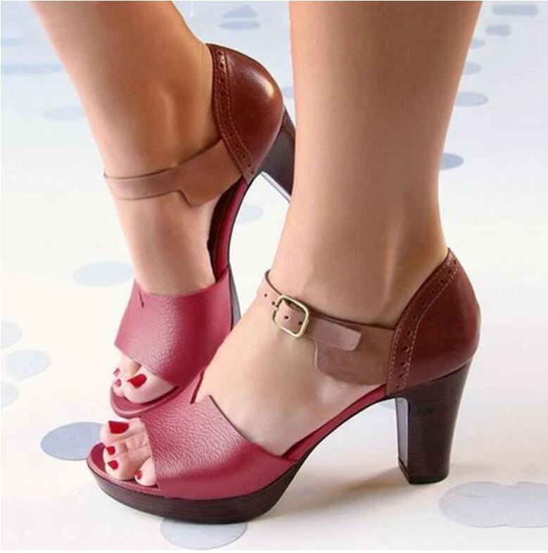Sarah Express Classic Ankle Strap Block Heel Sandals