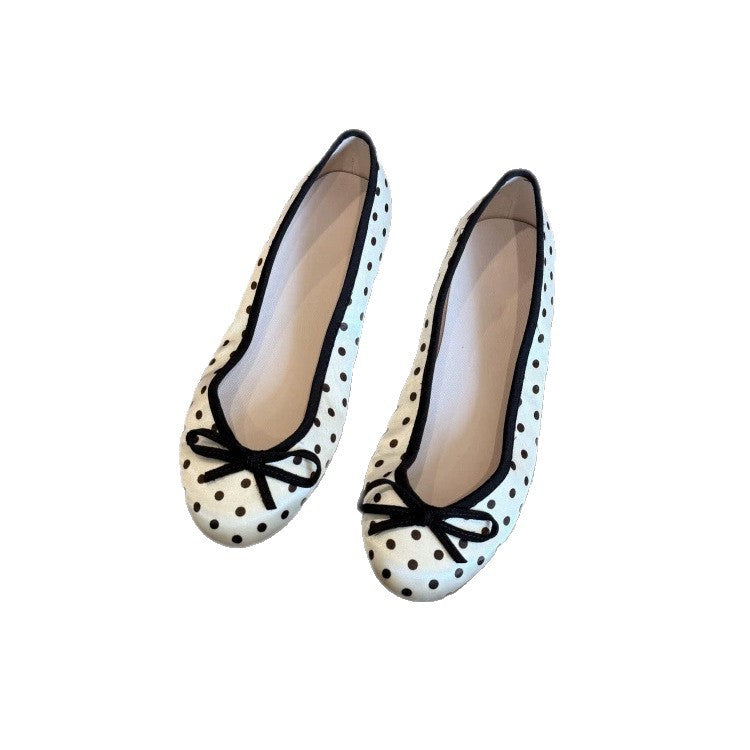 Sarah Express Polka Dot Bowtie Satin Flat Shoes