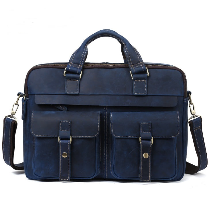 Sarah Express Retro Cowhide Business Laptop Briefcase Blue
