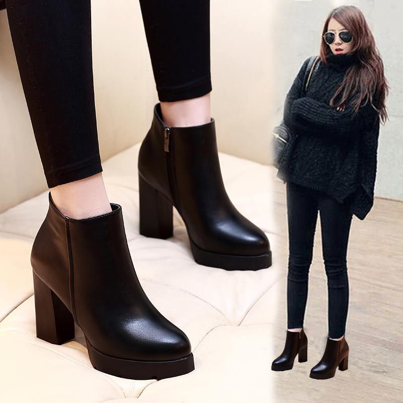 Sarah Express Women's Square Toe Block Heel Boots