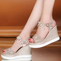 Sarah Express Beaded Platform Wedge Sandals Gold