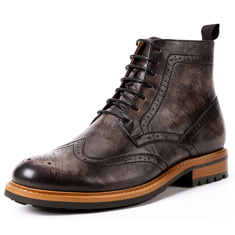 Sarah Express Men's Round Toe Leather Martin Boots Black