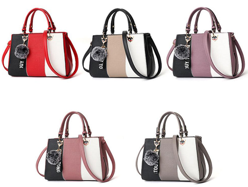 Sarah Express Patchwork Messenger Bag with Hairball Ornament