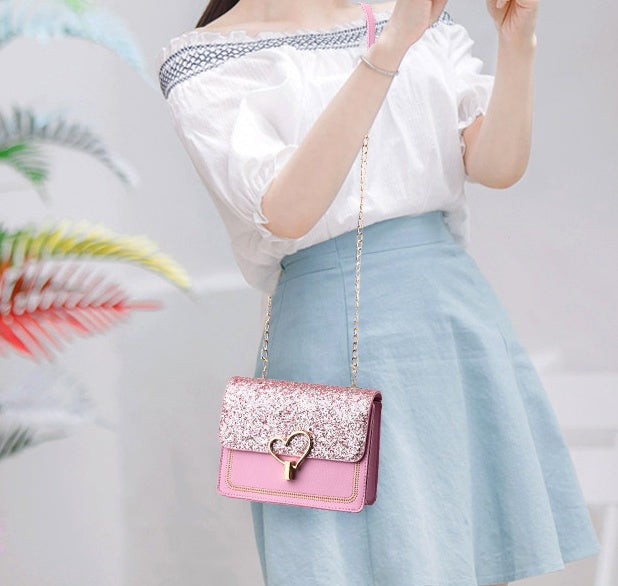 Sarah Express Glitter Heart Chain Shoulder Bag