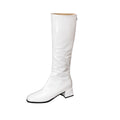 Sarah Express Chunky Heel Square Toe Thigh High Boots White