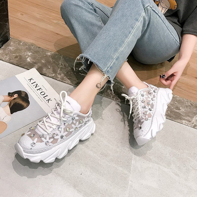 Sarah Express Embellished Mesh Platform Sneakers