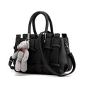Sarah Express Woven Texture Shoulder Handbag with Charm Black