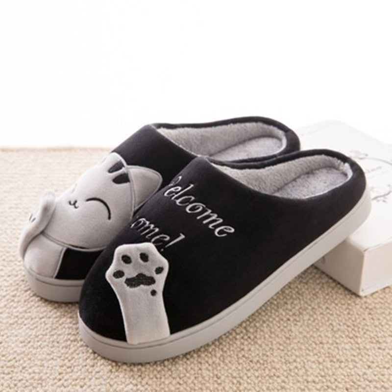 Sarah Express Cute Cat Suede Indoor Slippers Black