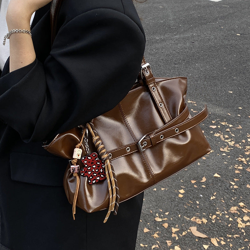 Sarah Express Oil-Waxed PU Leather Bucket Bag