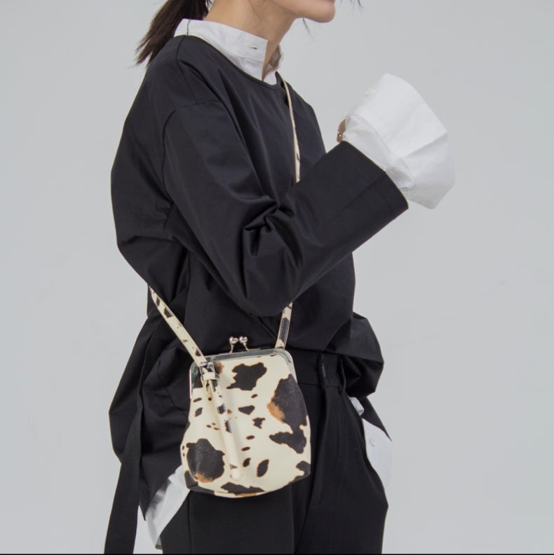 Sarah Express Cow Print Clip Top Messenger Bag