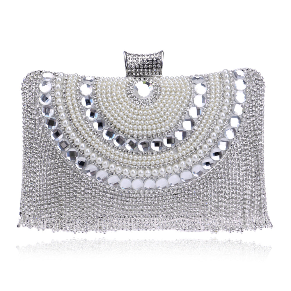 Sarah Express Crystal Tassel Evening Banquet Clutch Bag Silver