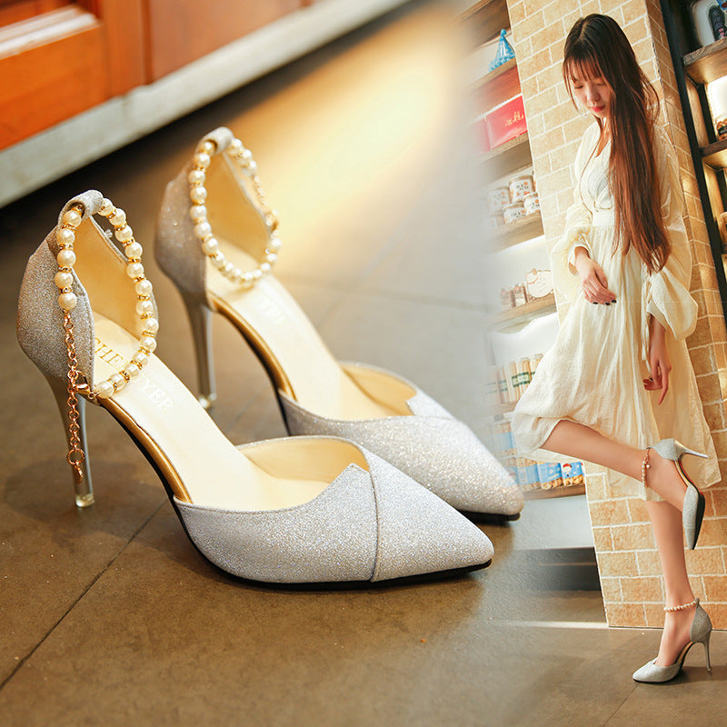 Sarah Express Metallic Sequin Platform Cutout Heels Silver slippers