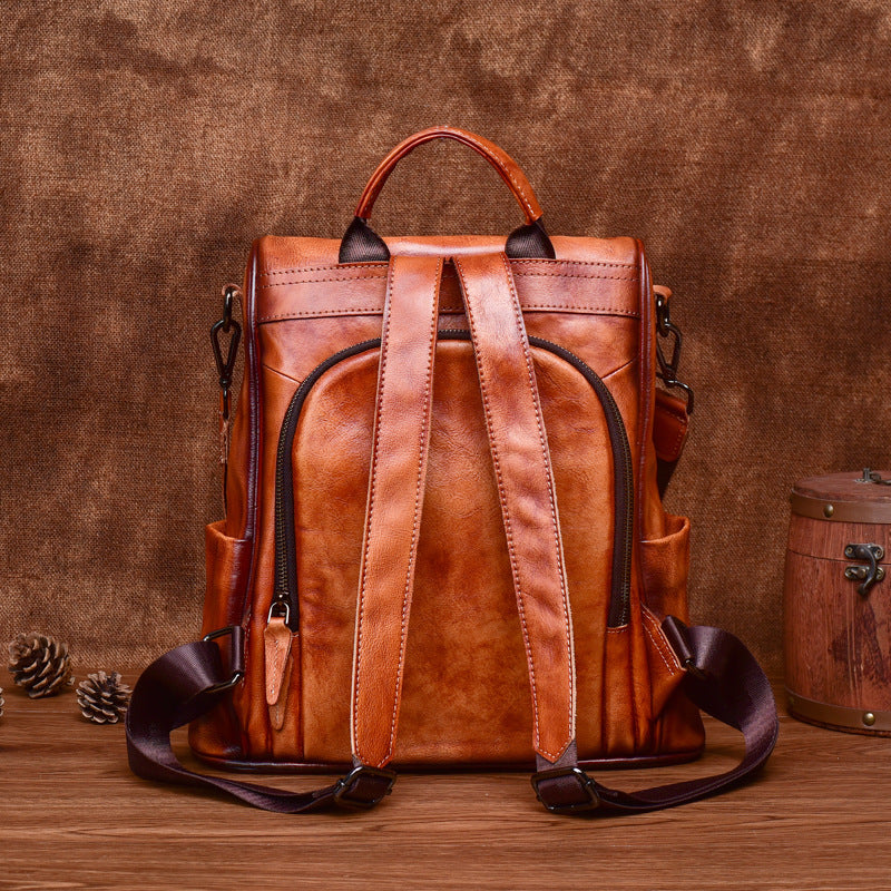 Sarah Express Retro Cowhide Leather Travel Backpack