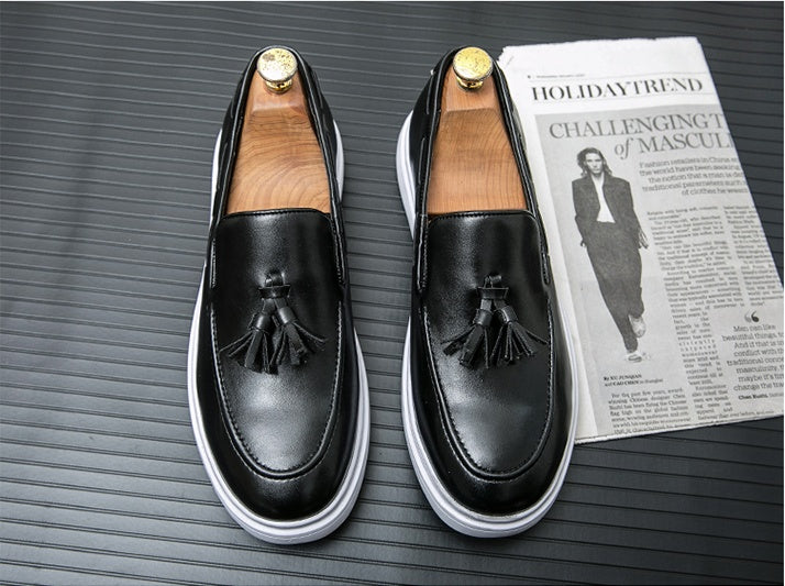Sarah Express Men's Tassel Slip-On Pointed Toe Loafers Black