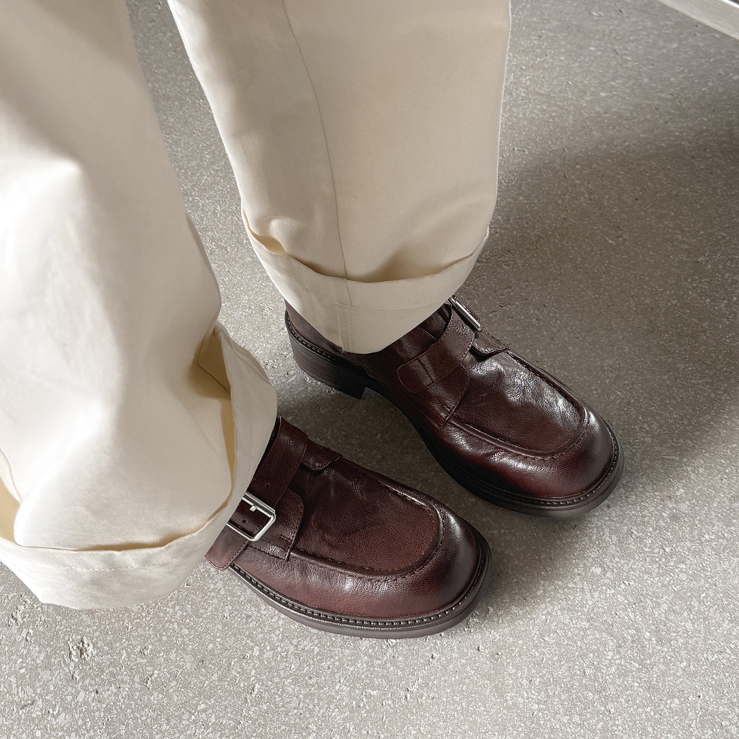 Sarah Express Washed Leather Monk Strap Loafers