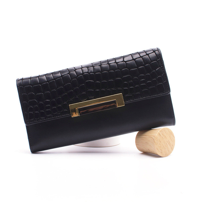Sarah Express Stone Pattern Long Wallet Buckle Closure Black