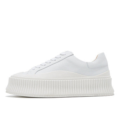 Sarah Express Platform Lace-Up Sneakers with Thick Sole White