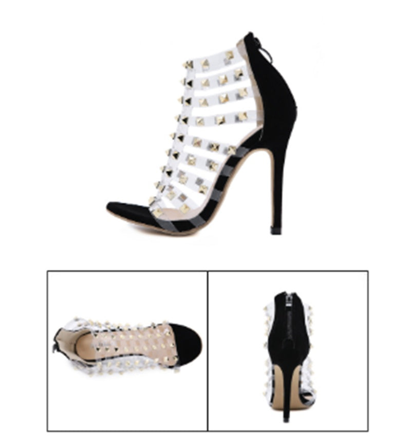 Sarah Express Transparent Rivet Stiletto High Heel Sandals