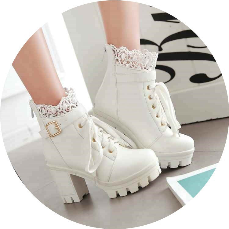 Sarah Express Lace-Up Platform High Heel Boots White