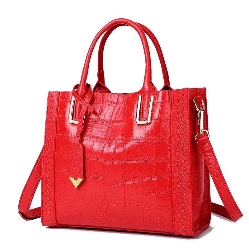 Sarah Express Crocodile Pattern Structured Woven Tote Bag Red