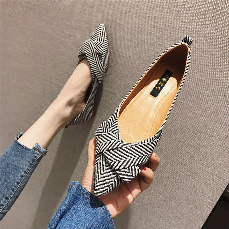 Sarah Express Pointed Toe Cotton Slip On Flats Black