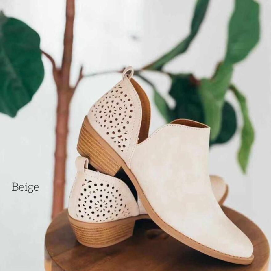 Sarah Express Women's Retro Cut-Out Ankle Boots Beige