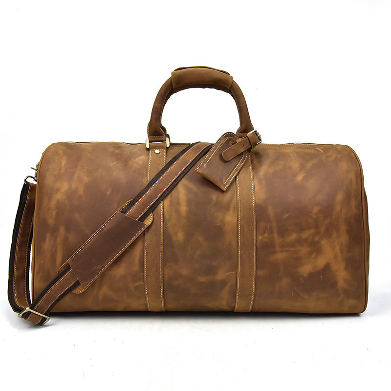 Sarah Express Cowhide Leather Messenger Duffel Travel Bag Light Brown