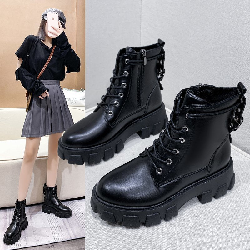 Sarah Express Women's Lace-Up Platform Combat Boots A