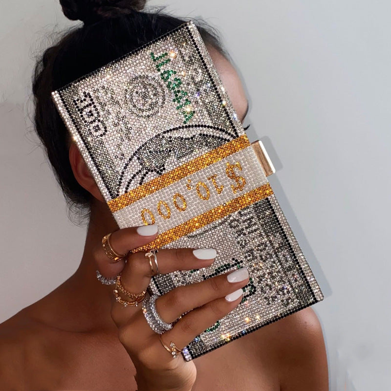 Sarah Express Crystal Dollar Bill Statement Clutch Bag
