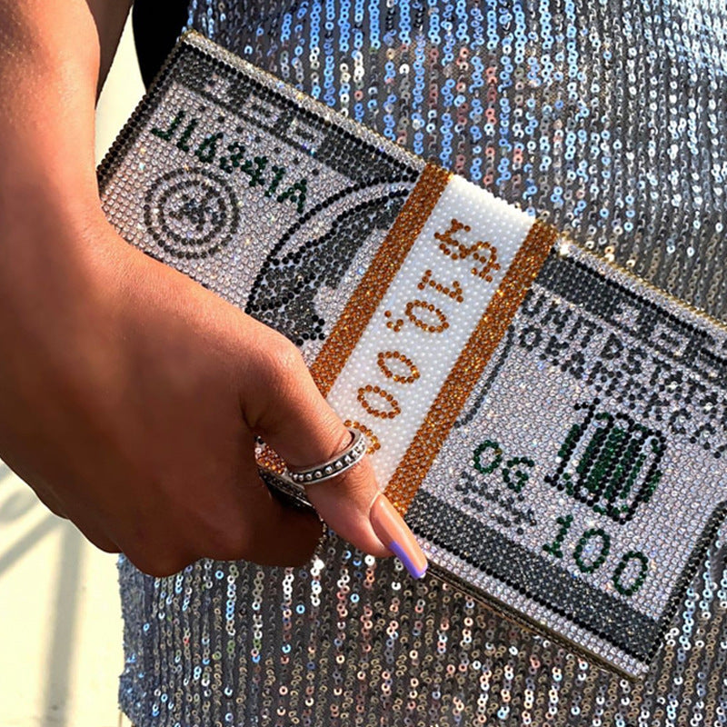 Sarah Express Crystal Dollar Bill Statement Clutch Bag