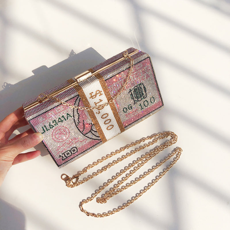 Sarah Express Crystal Dollar Bill Statement Clutch Bag